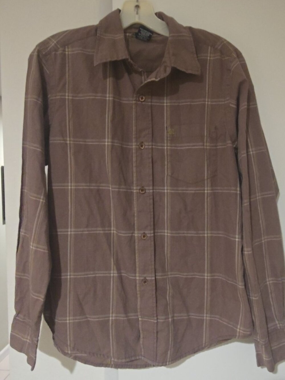 KR3W Mens Small Brown Plaid Button Up Shirt Long Sleeve Lightweight Skate